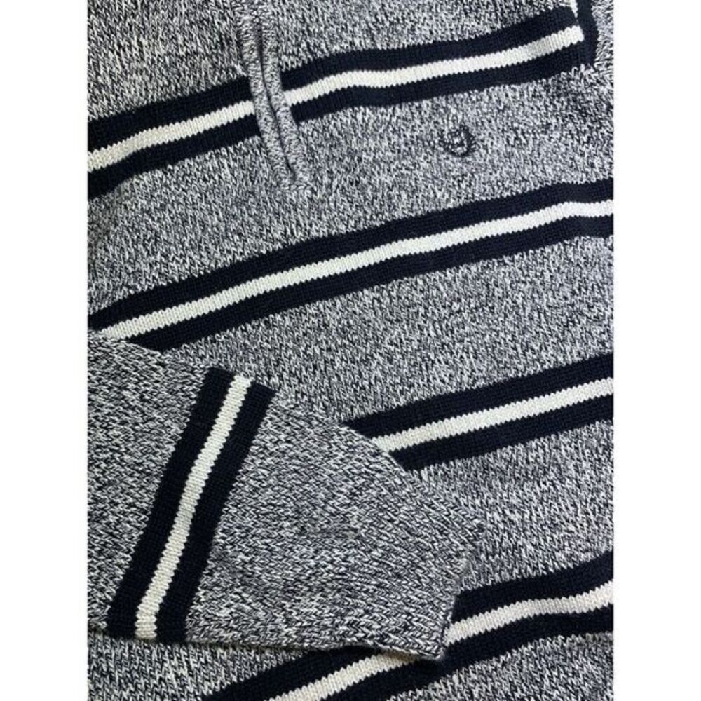 Grey ralph lauren Chaps Mens Large Knit‎ Striped Pullover Thick Sweater 1/4 zip